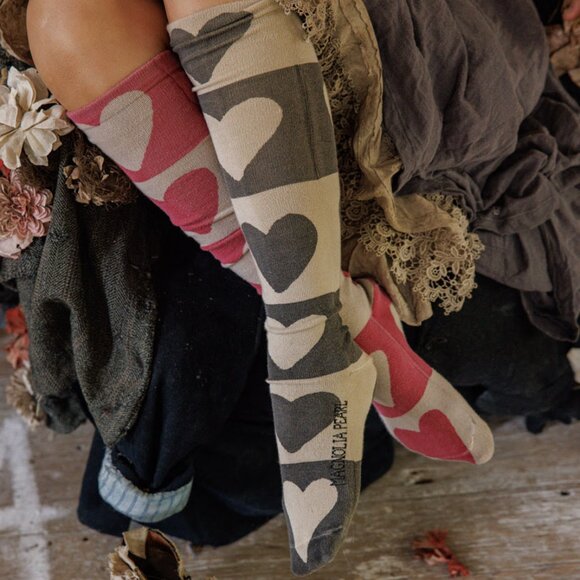 Magnolia Pearl Block Heart Over The Knee Socks, Queen of Hearts OS - Picture 2 of 5